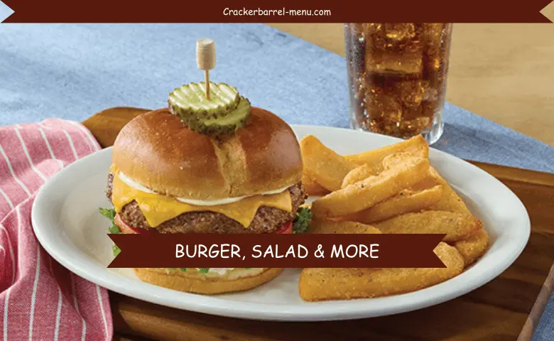 Cracker Barrel menu featuring sandwiches, burgers, salads, and more