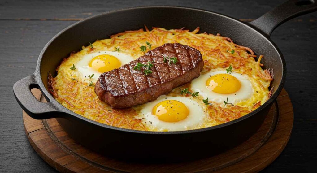 Cracker Barrel Bacon & Egg Hash Brown Bake with crispy hashbrown, eggs, melted cheese, and savory bacon