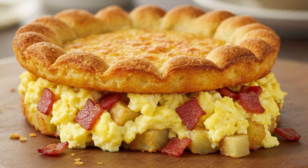 Cracker Barrel Bacon & Egg Hash Brown Bake with crispy hashbrowns, eggs, melted cheese, and savory bacon