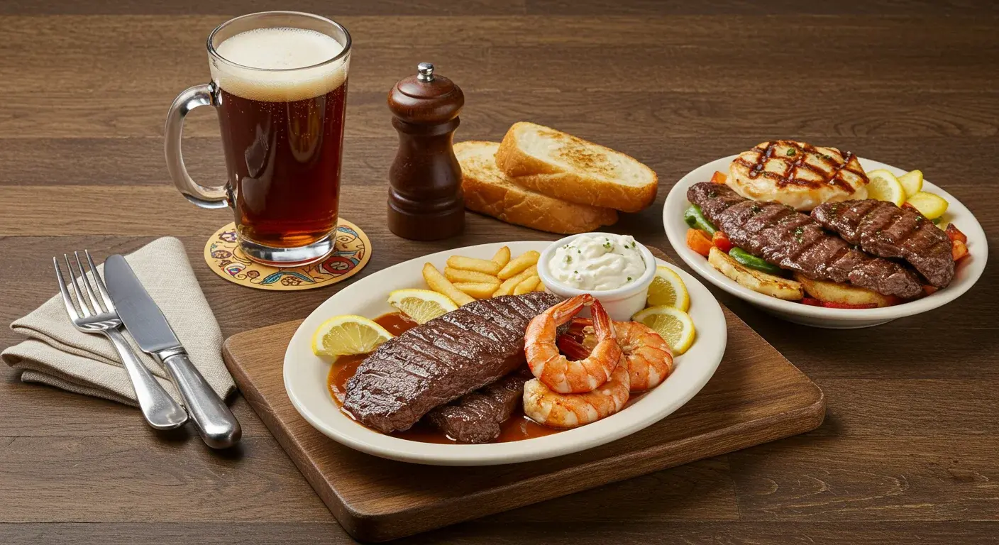 Cracker Barrel Seafood menu featuring fried shrimp, grilled trout, and classic fish dishes