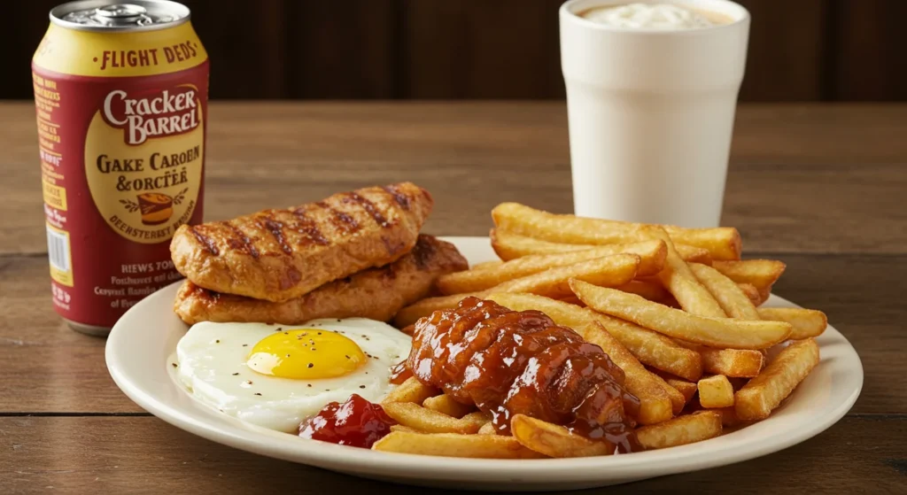 Cracker Barrel Kids menu featuring child-sized portions of homestyle favorites like mac n' cheese and pancakes