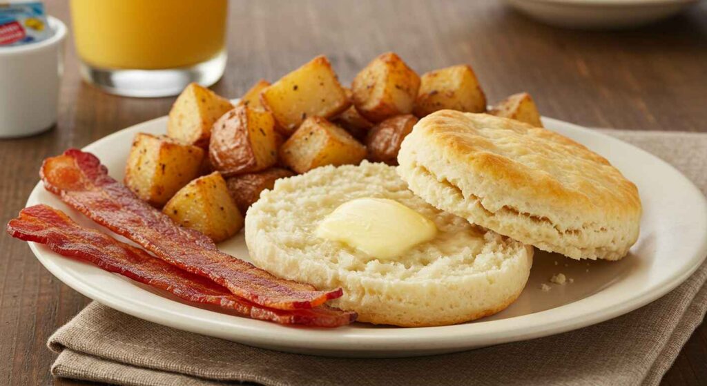 Cracker Barrel Homestyle Biscuit Breakfast with fresh buttermilk biscuits, eggs, and breakfast meats