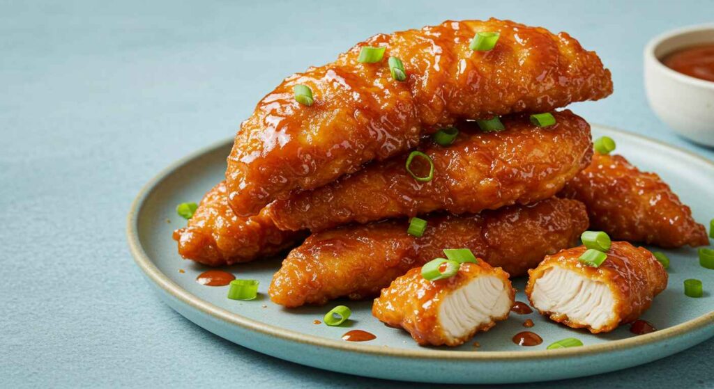 Cracker Barrel Golden Carolina BBQ Chicken Tenders, glazed with tangy mustard-based BBQ sauce