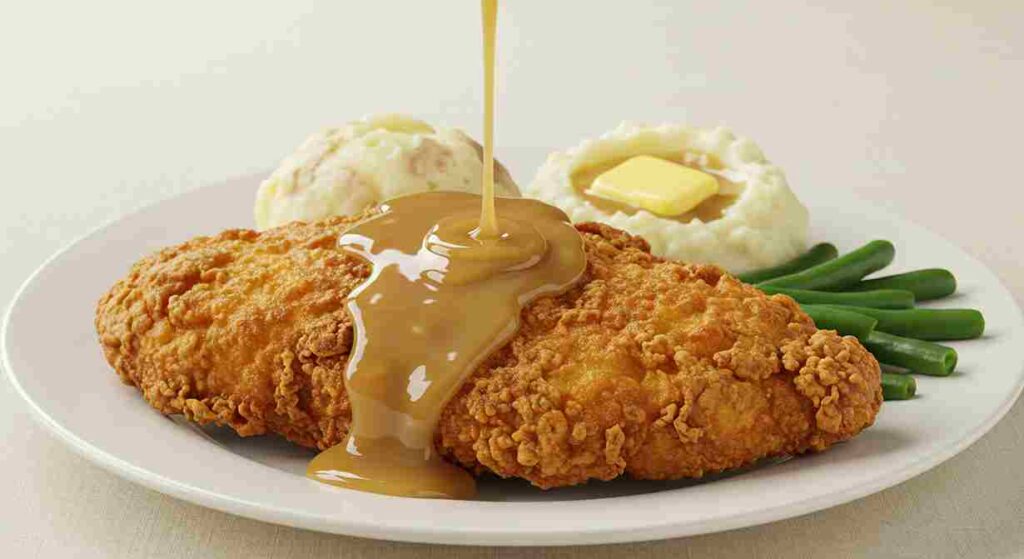 Cracker Barrel Chicken-Fried Chicken with crispy breading and creamy country gravy